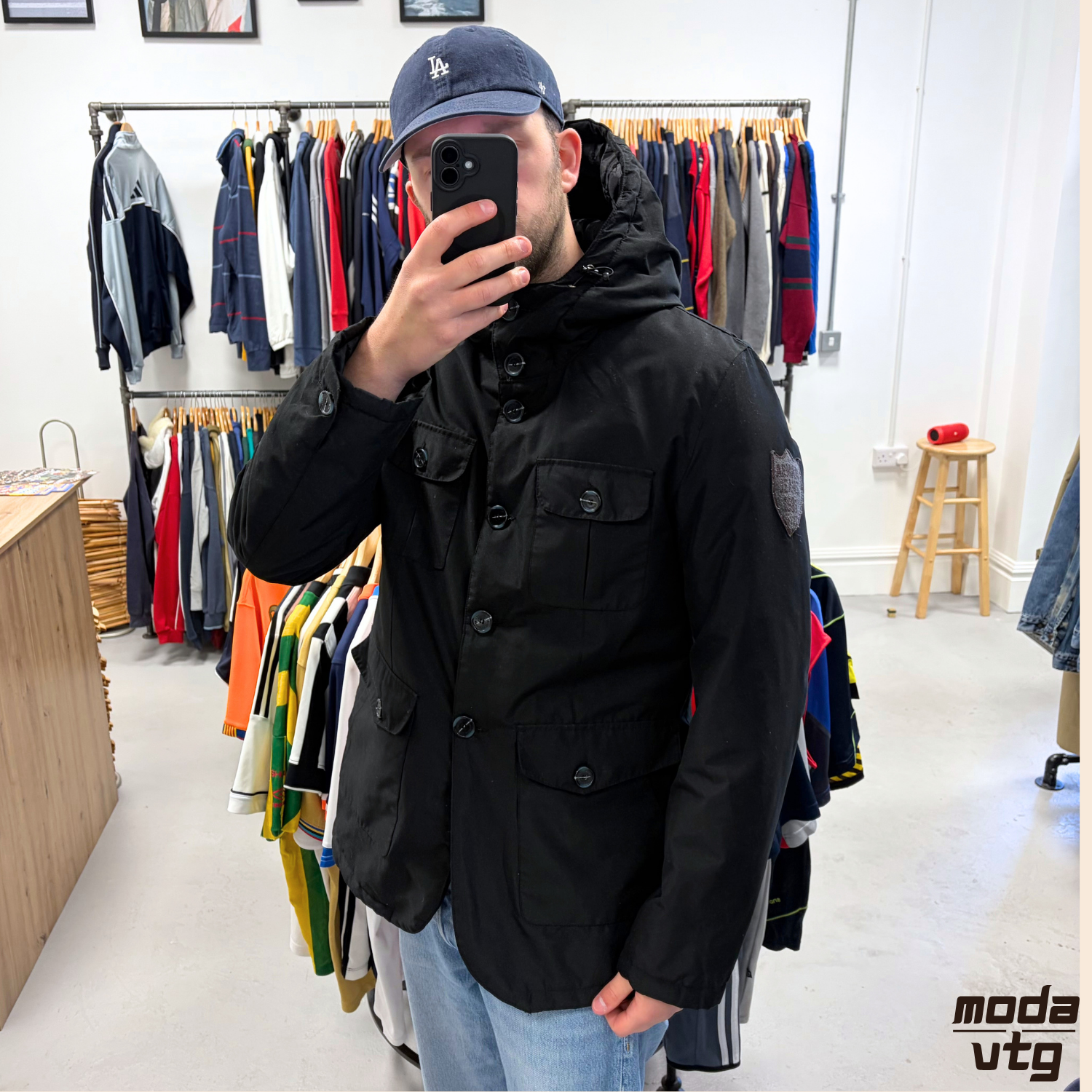 Vintage Y2K Armani Jeans Parka Jacket Black XL Retro AX