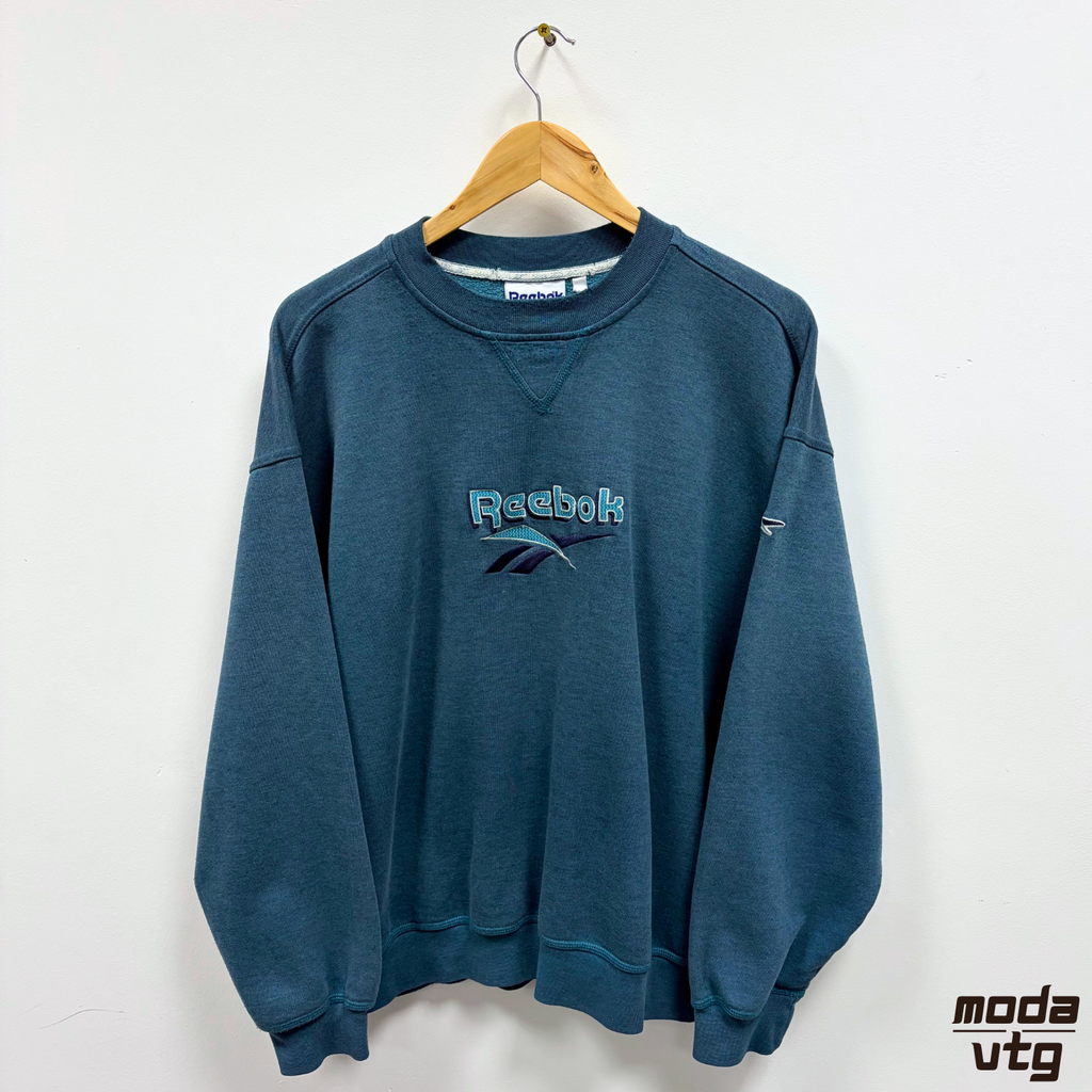 Vintage 90s Reebok Sweatshirt Turquoise Large Retro