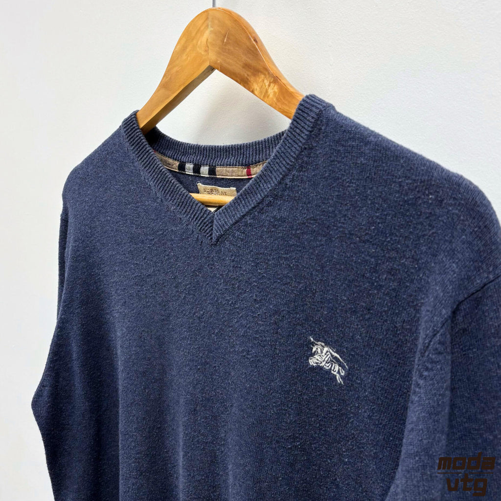 Vintage Y2K Burberry London Knitted Jumper Navy Women’s Medium