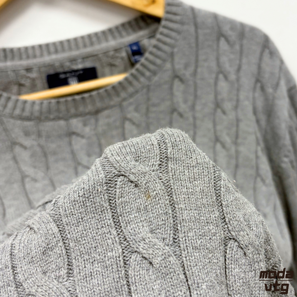 Vintage Y2K GANT Knitted Jumper Grey Large Unisex Cable Retro