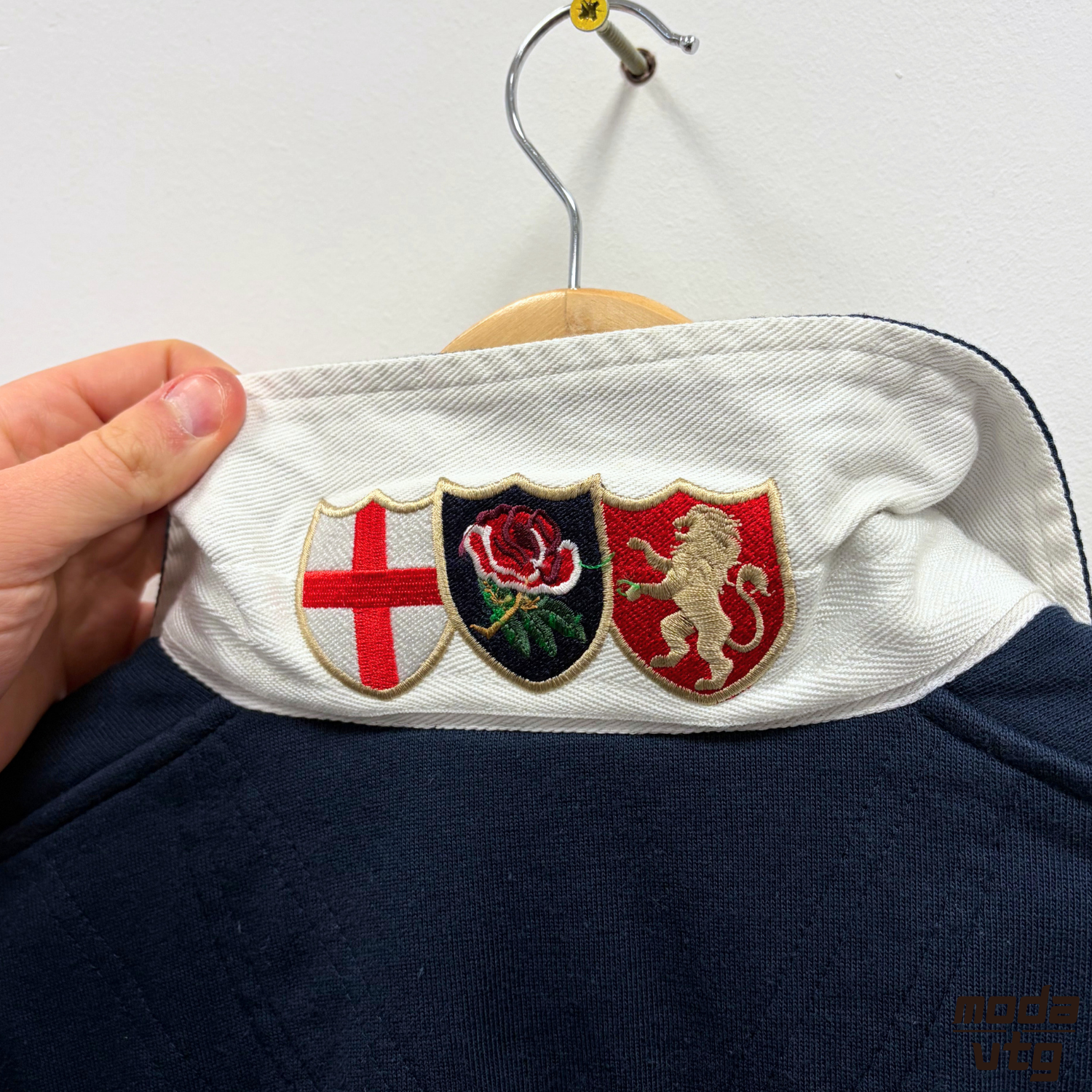 Vintage Y2K England Rugby Polo Navy Medium Cotton Traders Retro Unisex