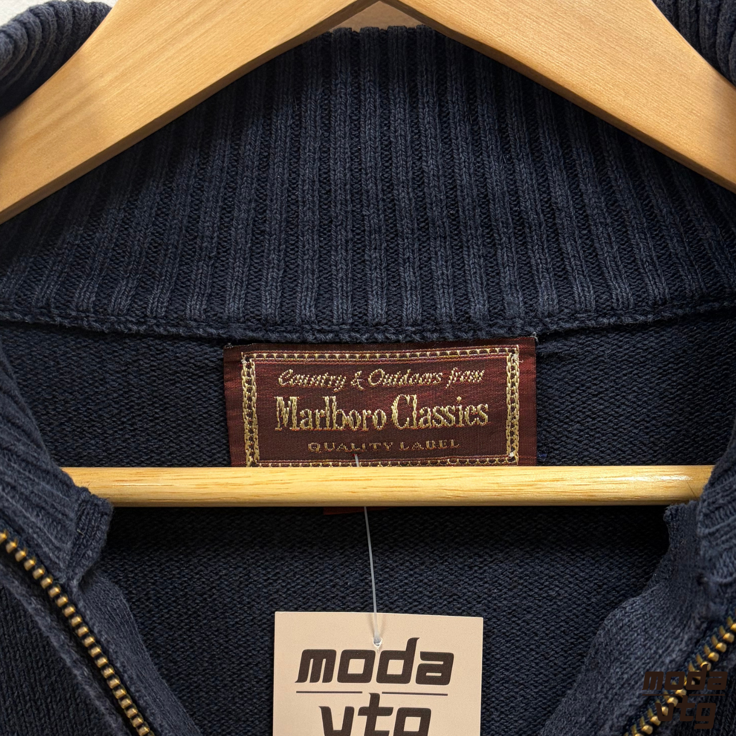 Vintage 90s Marlboro Knitted Jumper Navy Large Retro Unisex Quarter Zip