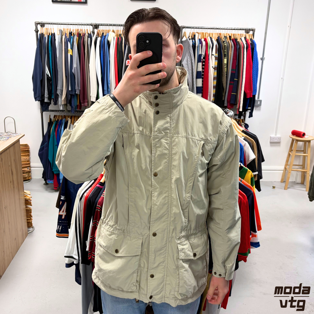 Vintage Y2K Fjällräven Jacket Beige XL G-1000 Field Coat Retro Removable Sleeves