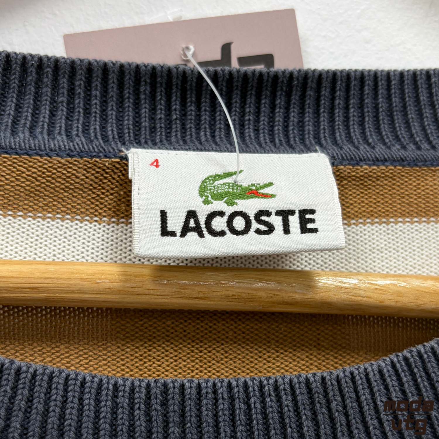Vintage Y2K Lacoste Knitted Jumper Brown Medium Unisex Retro Striped Lightweight