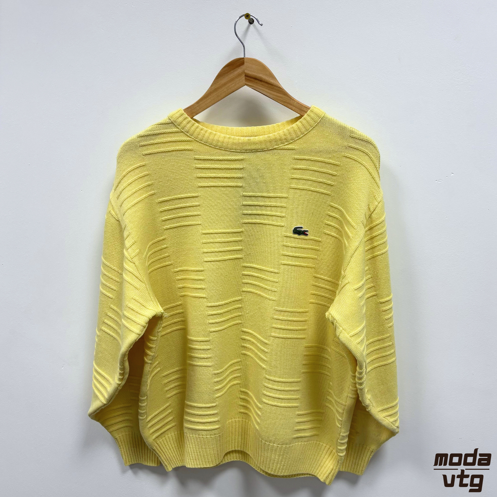 Vintage 90s Lacoste Knitted Jumper Yellow Medium Retro Made In France
