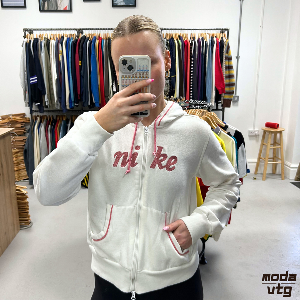 Vintage Y2K Nike Hoodie White Women’s Small Retro Full Zip