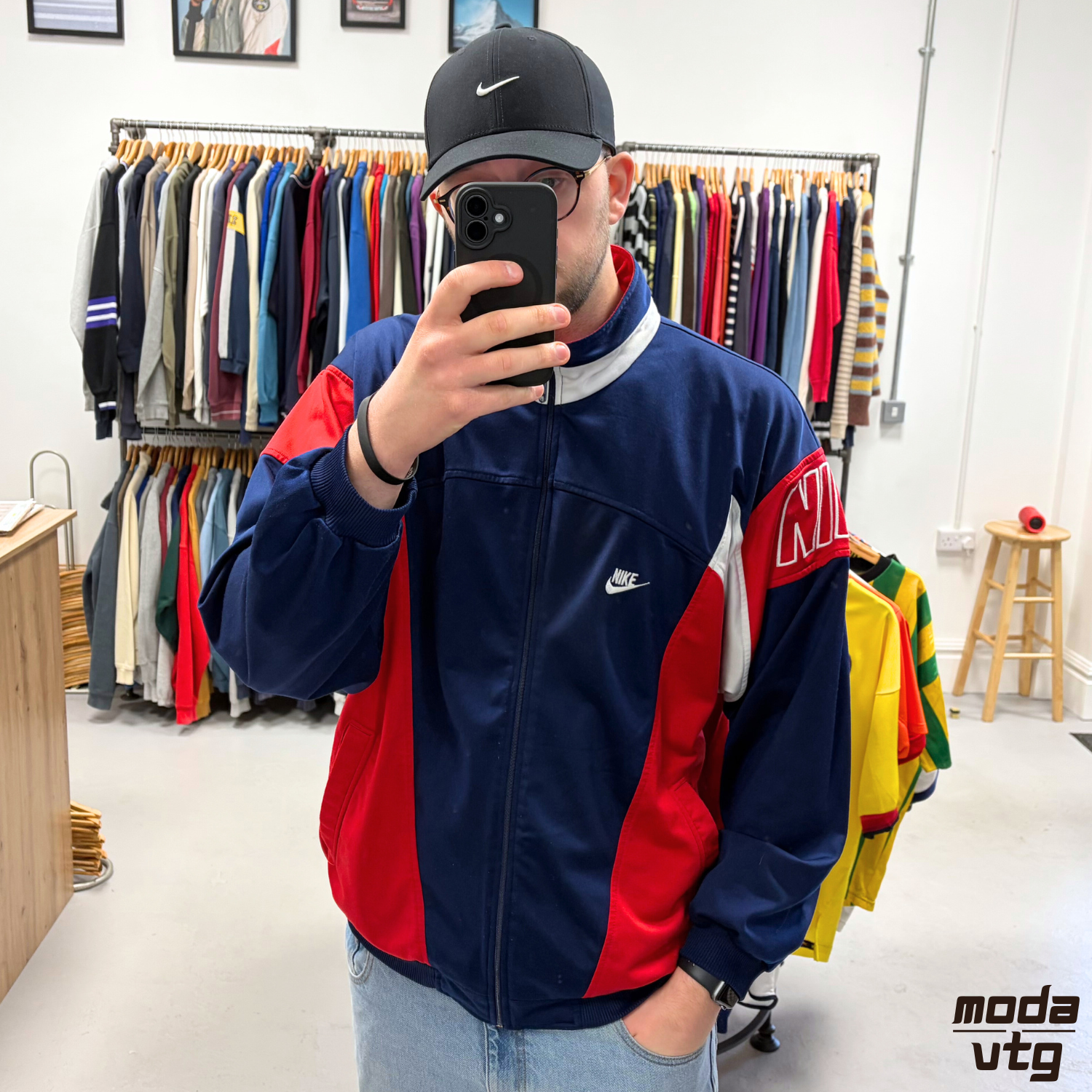 Vintage 90s Nike Track Jacket Navy XL Retro Spellout Festival Unisex