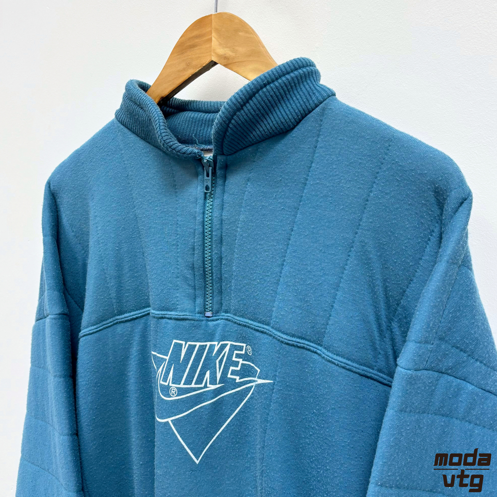 Vintage 80s Nike Sweatshirt Blue Large Quarter Zip Retro Made In Isreal