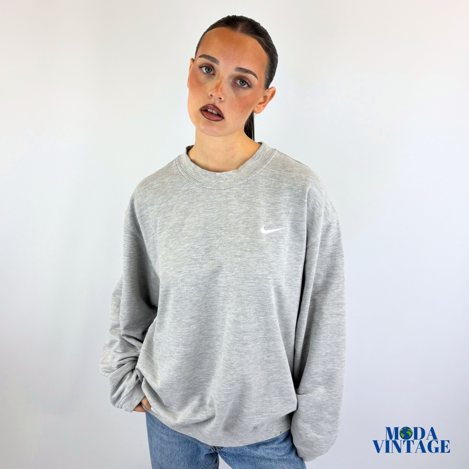 Vintage 90s Nike Sweatshirt Grey Small Swoosh Embroidered