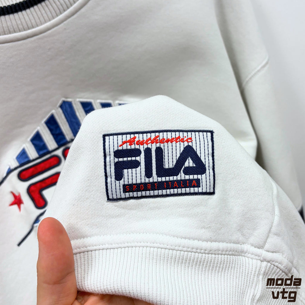 Vintage 90s Fila Sweatshirt White Medium Retro Unisex