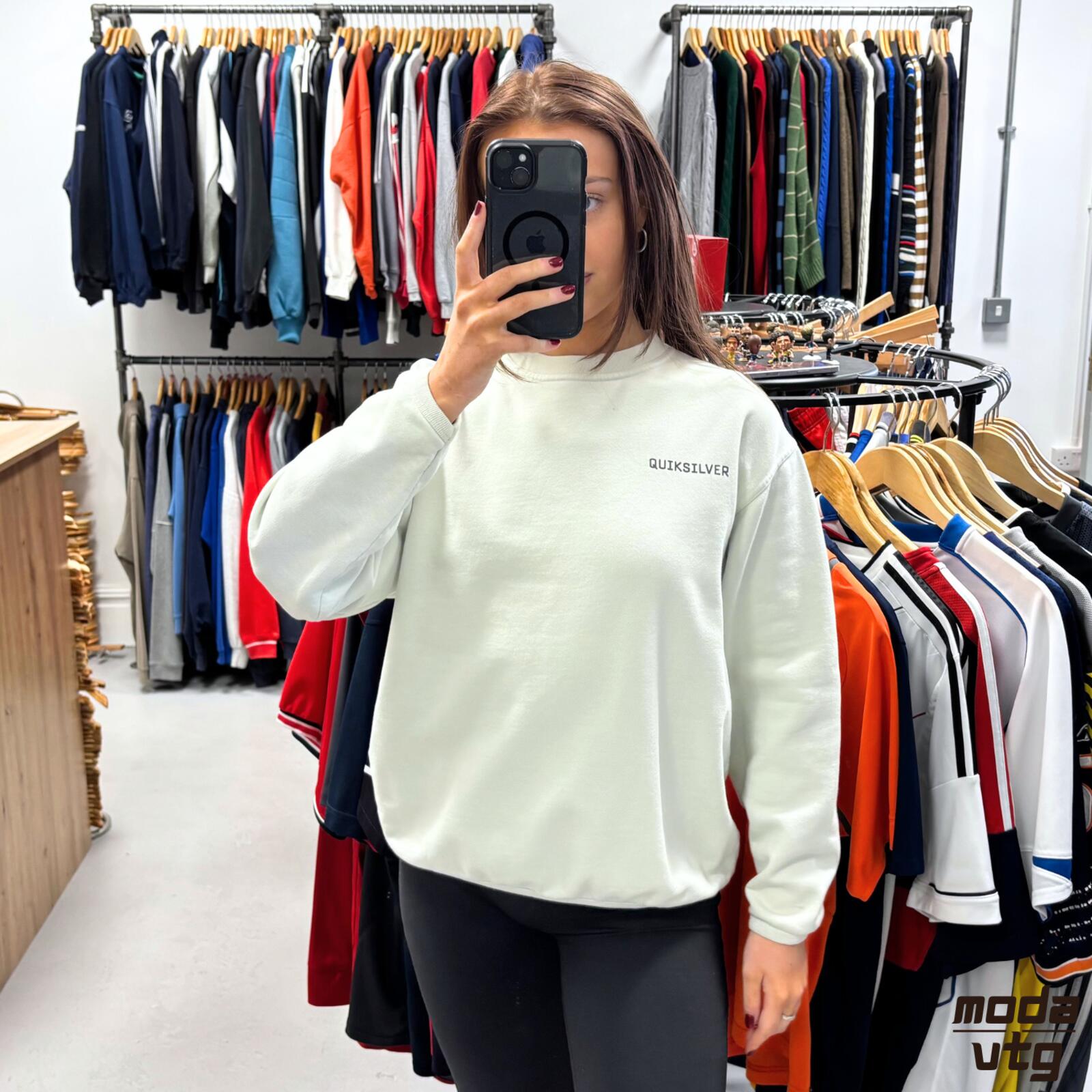 Vintage 90s Quiksilver Sweatshirt Beige Small Retro Unisex Graphic