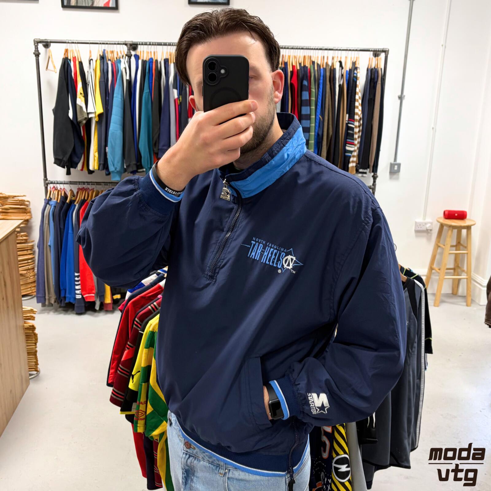 Vintage Y2K North Carolina Tar Heels Windbreaker Navy Large Starter Retro Unisex