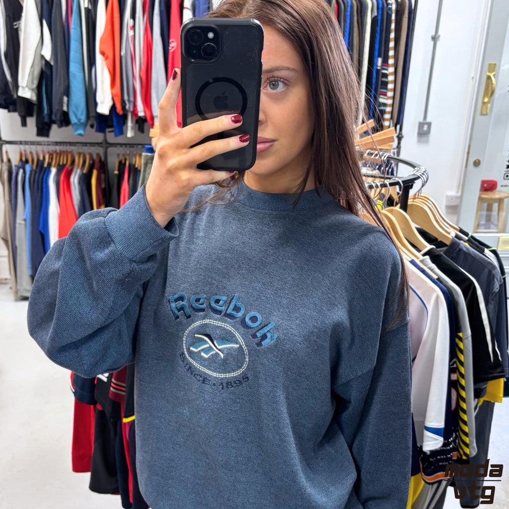 Vintage 90s Reebok Sweatshirt Blue Medium Retro Unisex