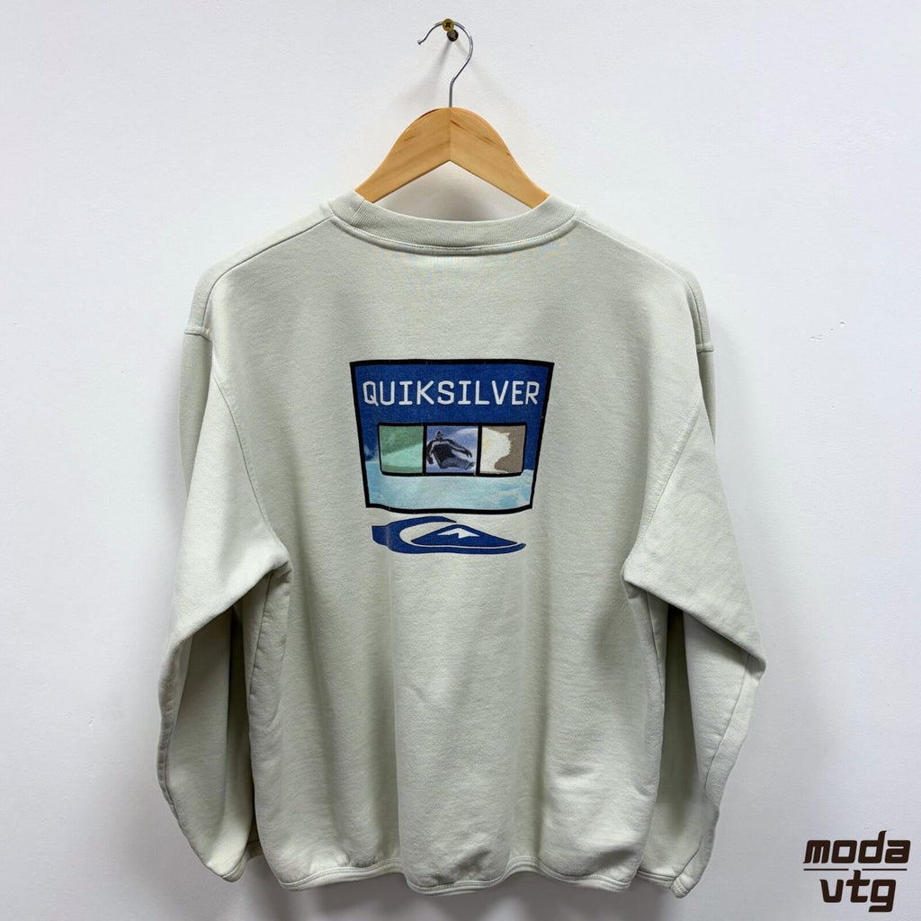 Vintage 90s Quiksilver Sweatshirt Beige Small Retro Unisex Graphic