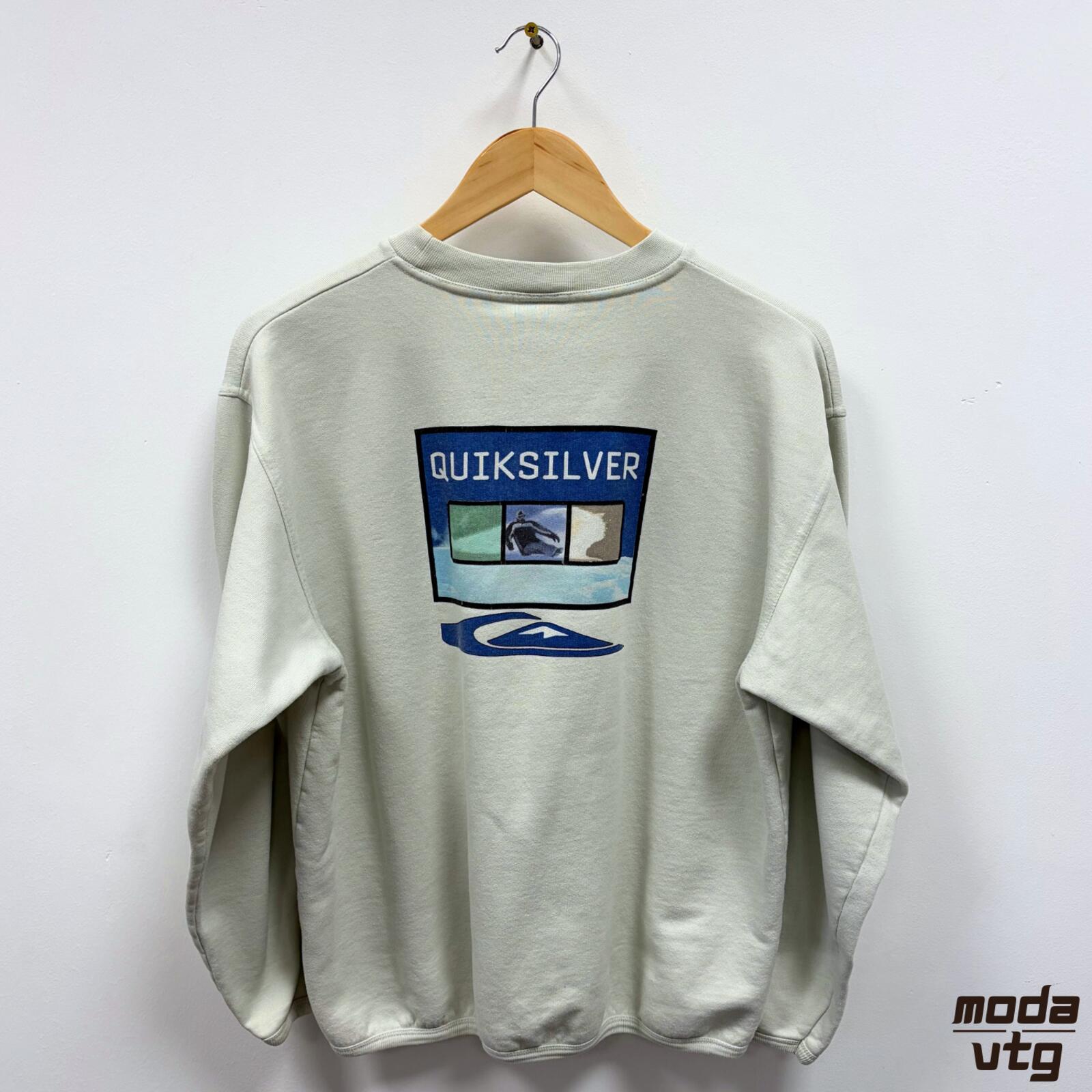 Vintage 90s Quiksilver Sweatshirt Beige Small Retro Unisex Graphic