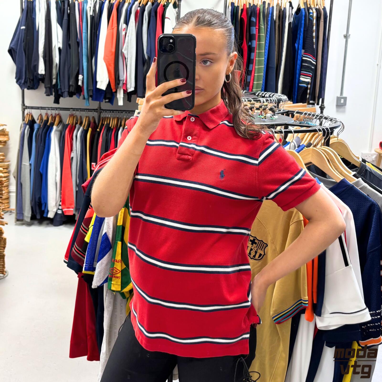 Vintage 90s Ralph Lauren Polo Red Small Striped Summer Unisex