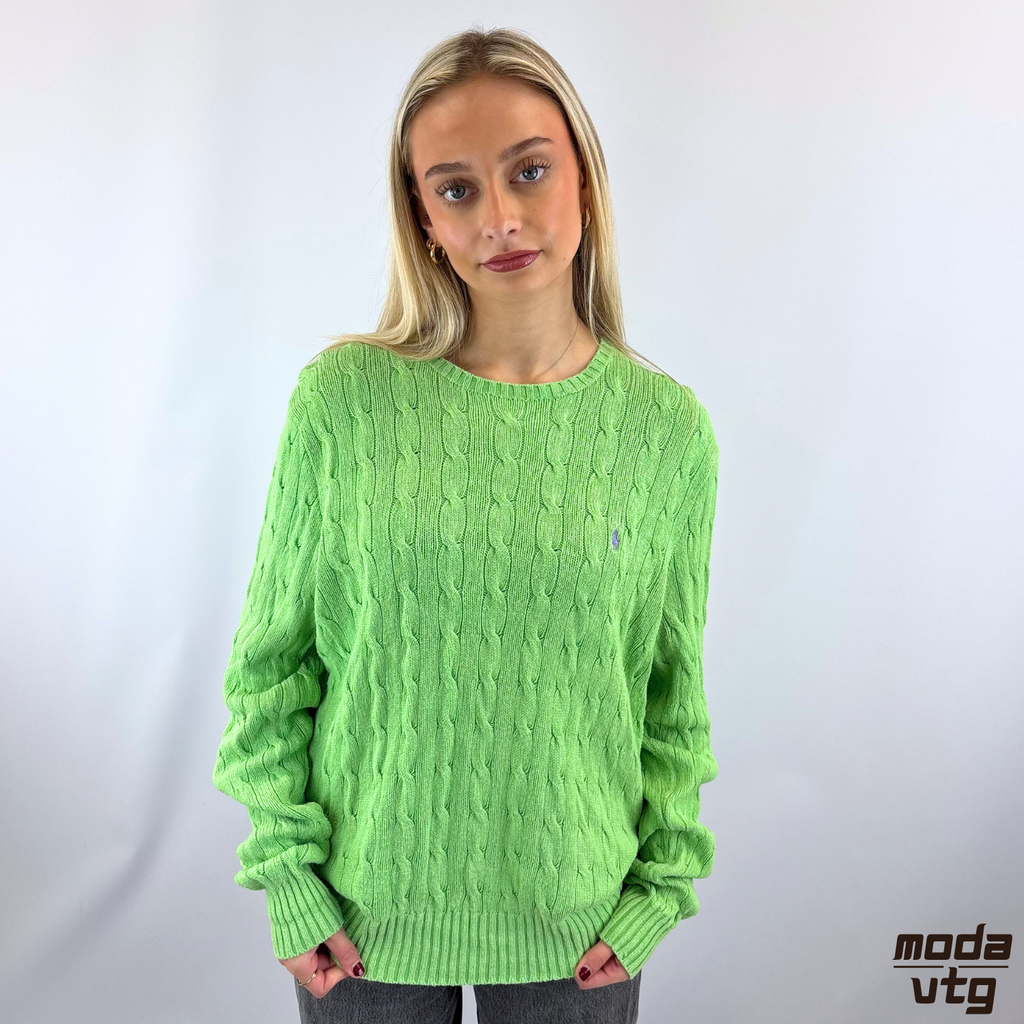 Vintage Y2K Ralph Lauren Knitted Jumper Green Medium Cable