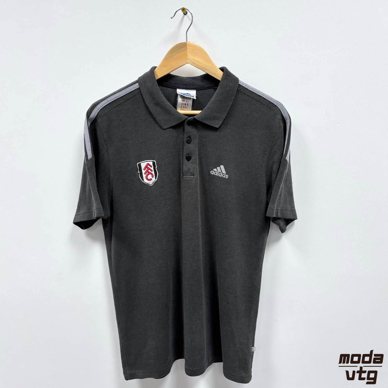 Vintage 90s Fulham FC Polo Grey Medium Adida