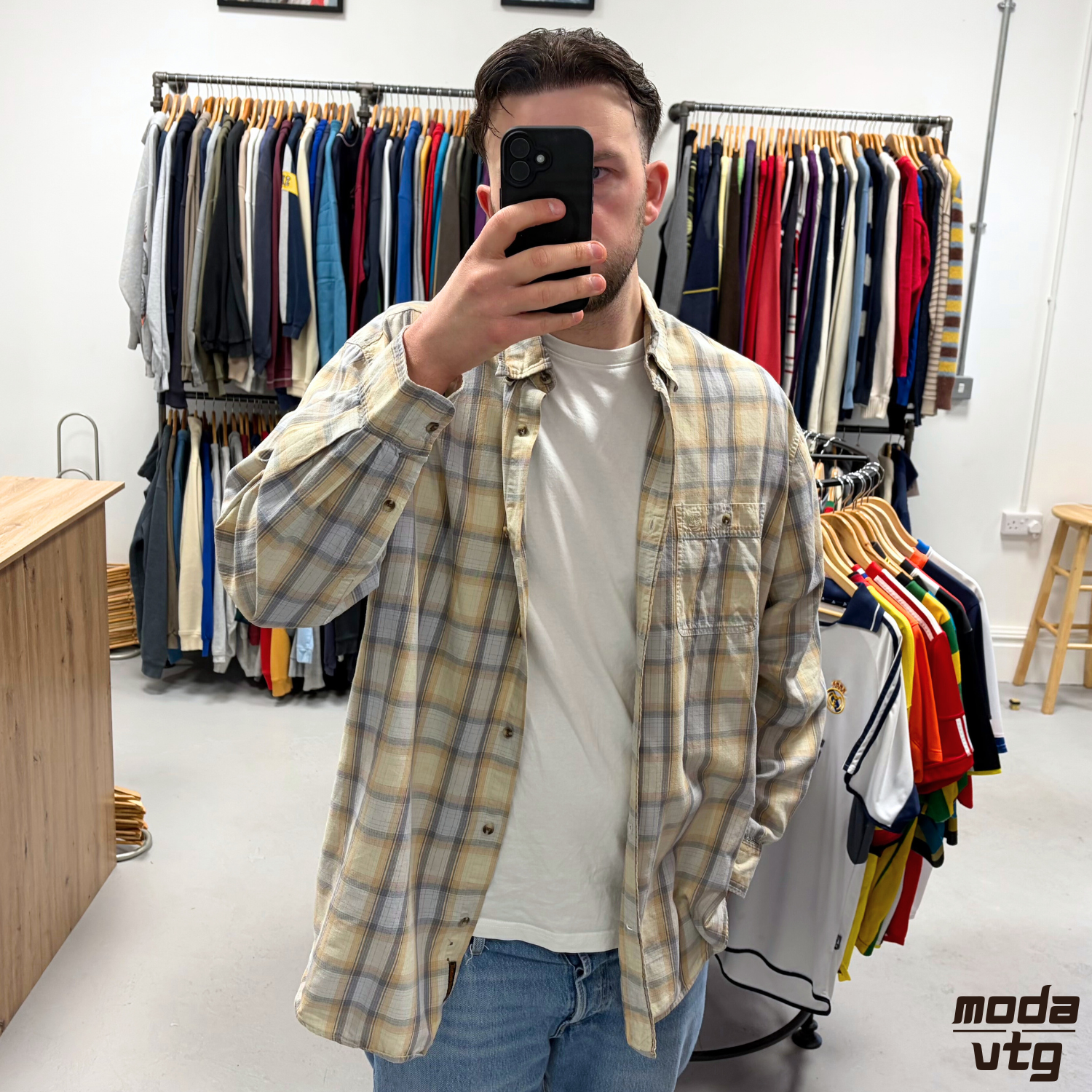 Vintage 90s Timberland Shirt Beige XXL Checked Overshirt Retro