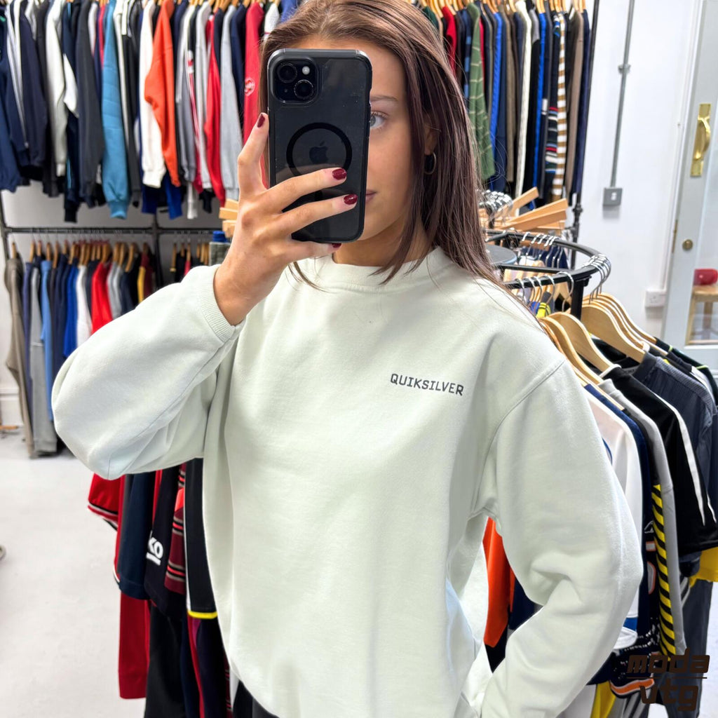 Vintage 90s Quiksilver Sweatshirt Beige Small Retro Unisex Graphic