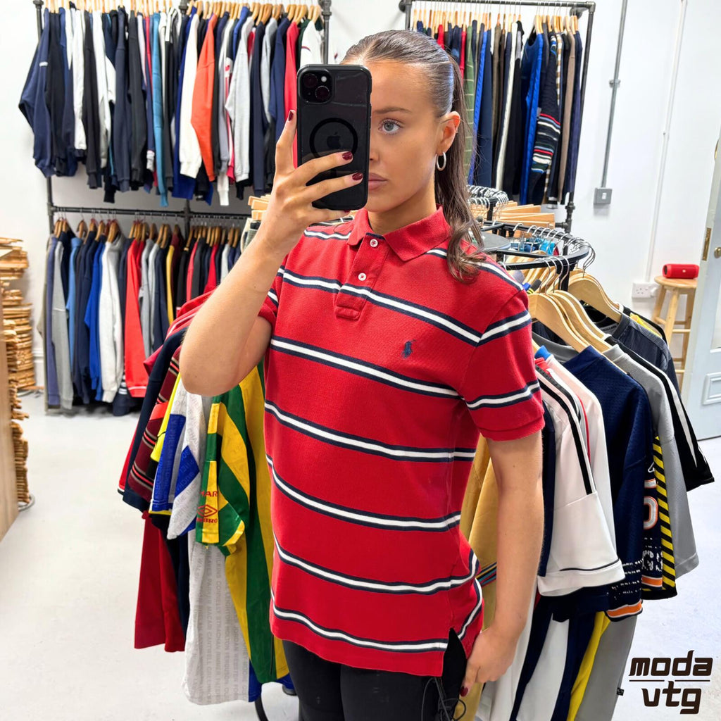 Vintage 90s Ralph Lauren Polo Red Small Striped Summer Unisex