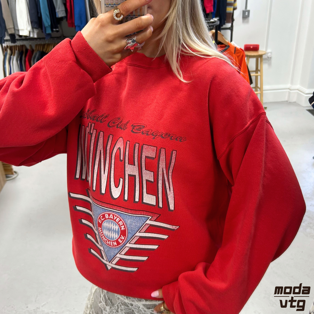 Vintage 90s Bayern Munich Sweatshirt Red Medium Hanes Retro Unisex