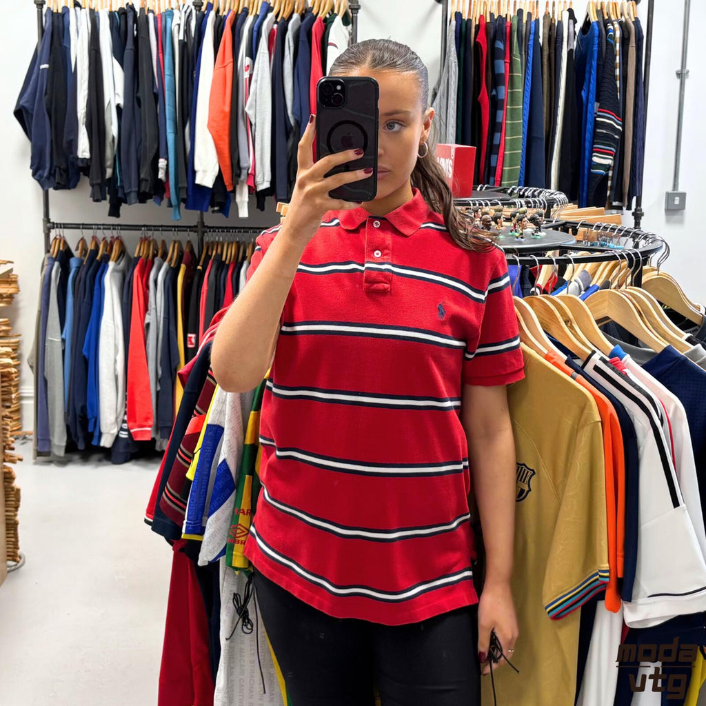 Vintage 90s Ralph Lauren Polo Red Small Striped Summer Unisex
