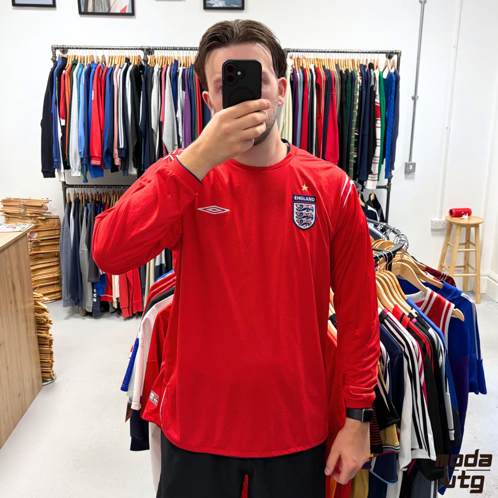 Vintage 2004/06 England Jersey Red XL Unisex Umbro Retro Long Sleeve