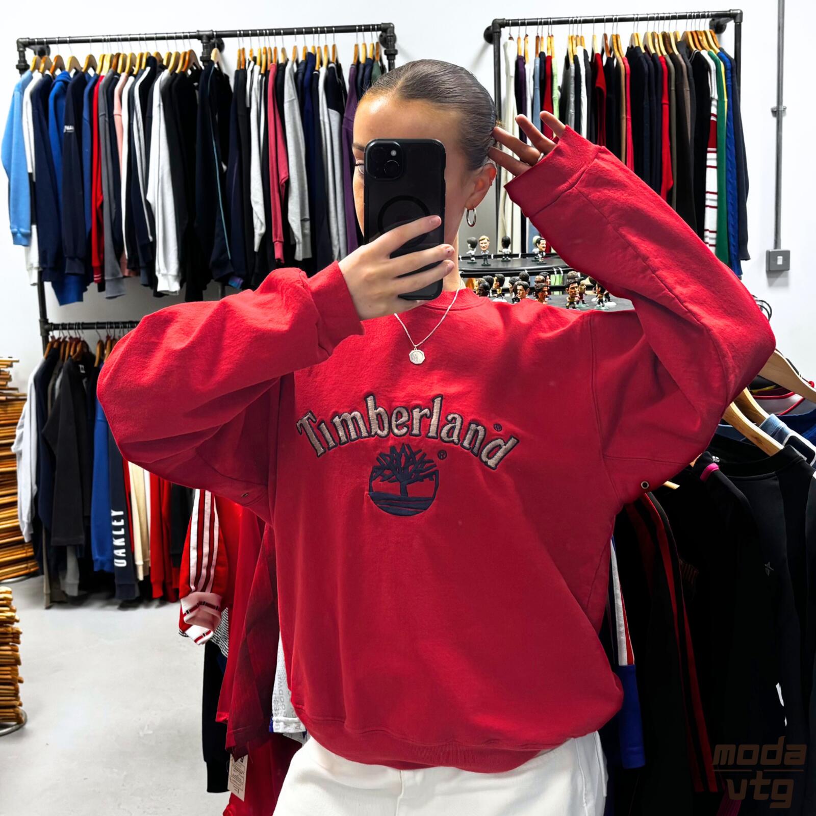 Vintage 90s Timberland Sweatshirt Red Medium Retro Unisex