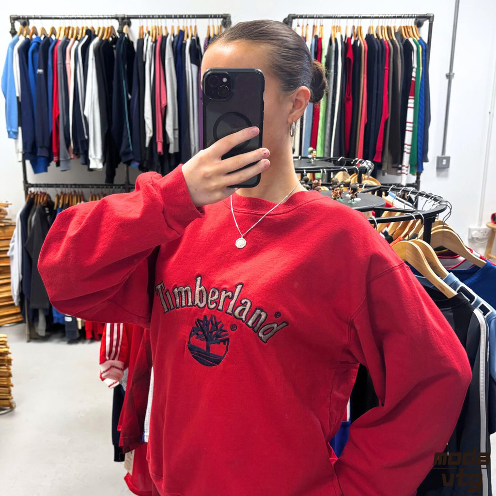 Vintage 90s Timberland Sweatshirt Red Medium Retro Unisex