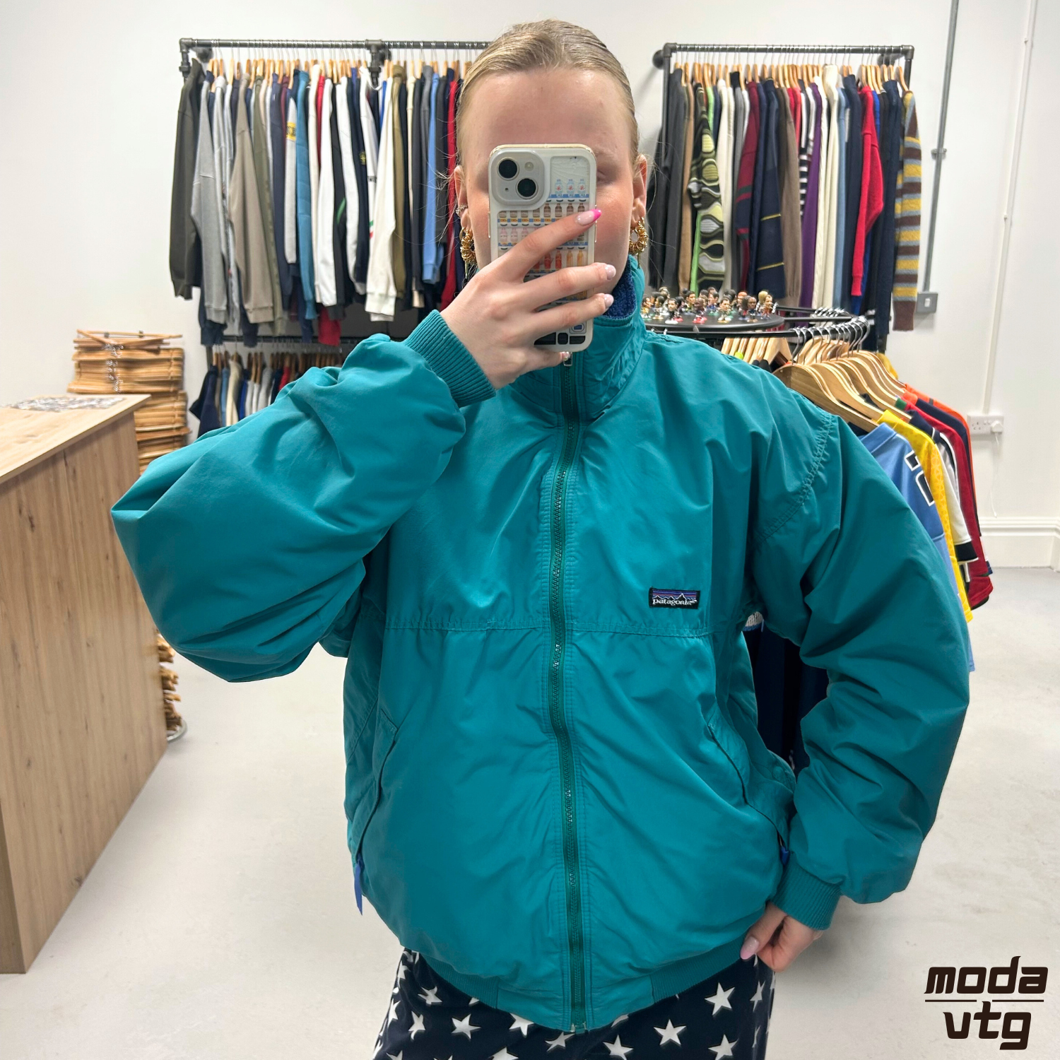 Vintage 90s Patagonia Jacket Turquoise Large Fleece Lined Retro Unisex Gorpcore