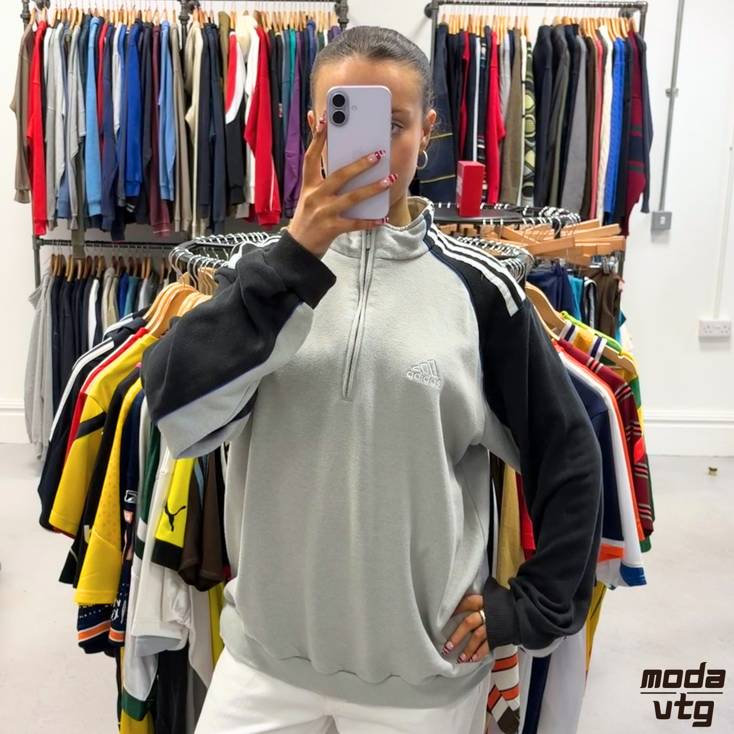 Vintage 2004 Adidas Sweatshirt Grey Large Retro Unisex Quarter Zip