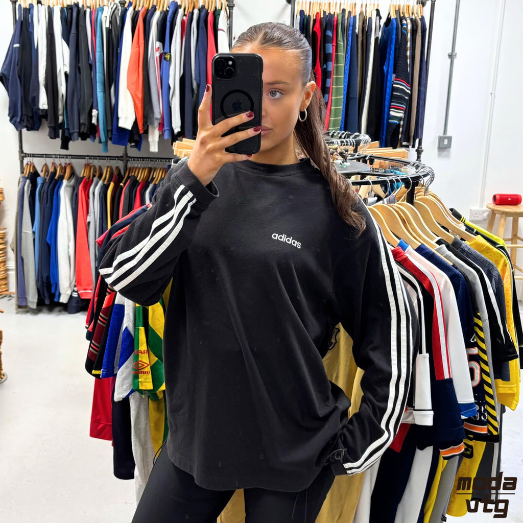Vintage 90s Adidas T-Shirt Black Large Retro Unisex Long Sleeve