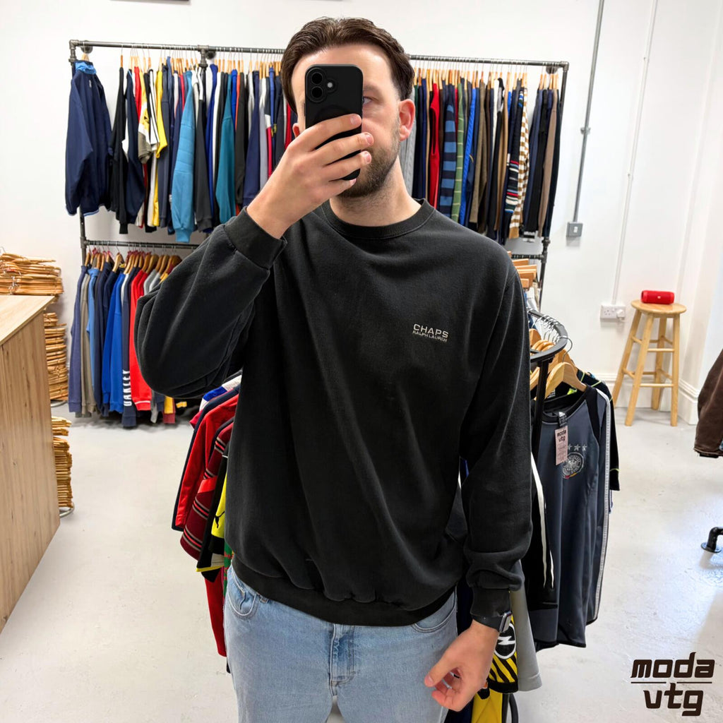 Vintage Y2K Chaps Ralph Lauren Sweatshirt Black XL Retro Unisex