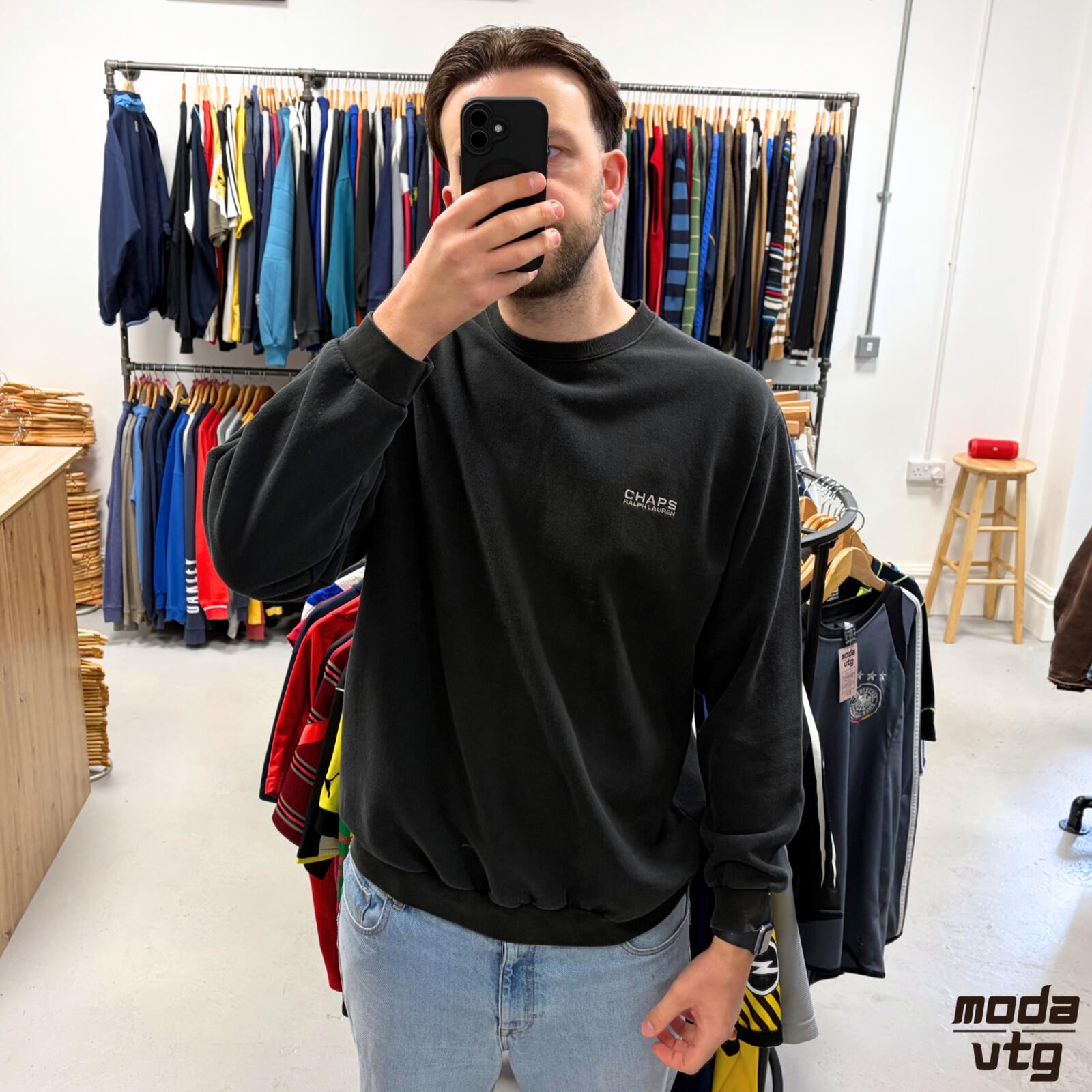 Vintage Y2K Chaps Ralph Lauren Sweatshirt Black XL Retro Unisex
