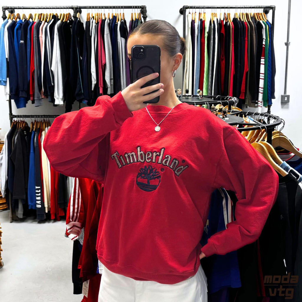 Vintage 90s Timberland Sweatshirt Red Medium Retro Unisex