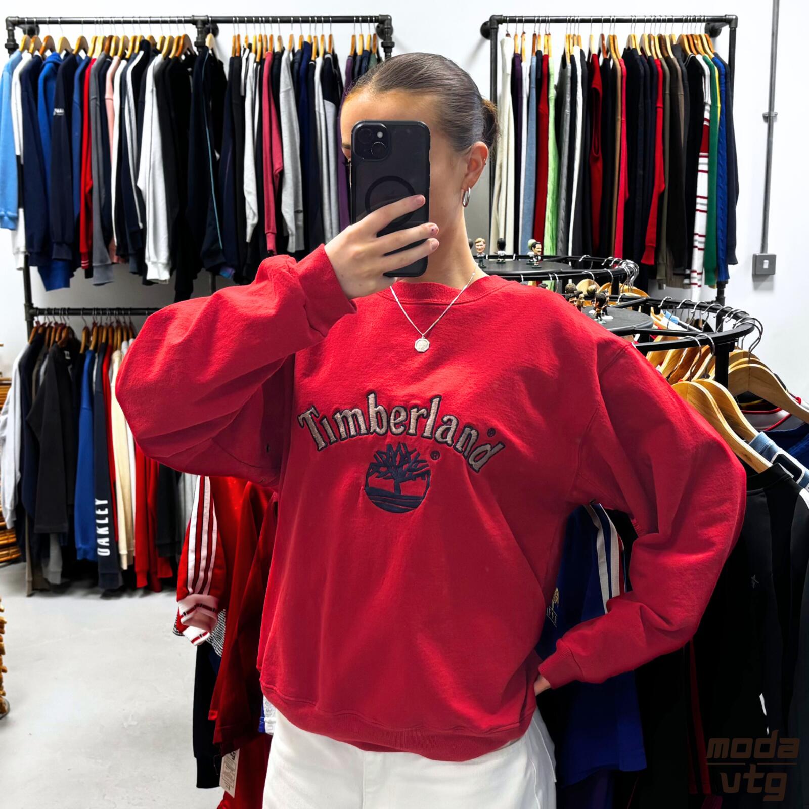 Vintage 90s Timberland Sweatshirt Red Medium Retro Unisex