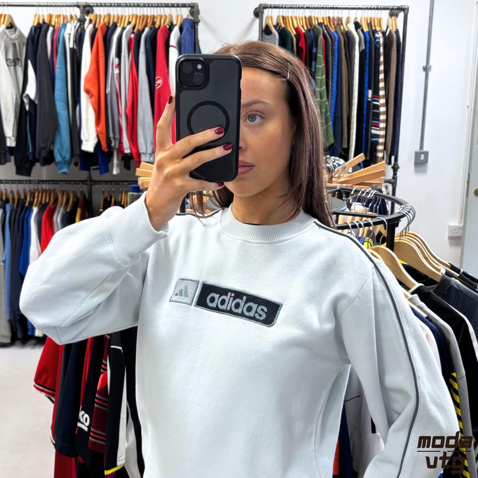 Vintage Y2K Adidas Sweatshirt Blue Small Retro Unisex