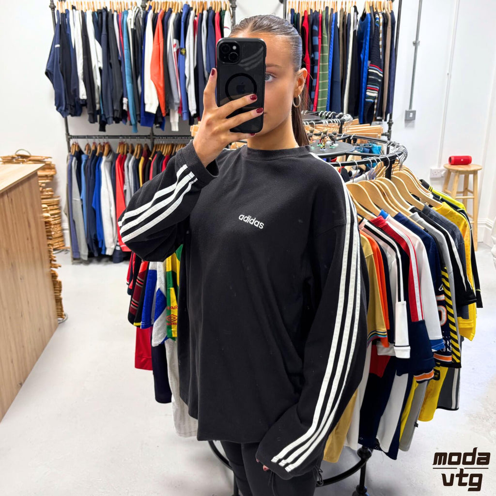 Vintage 90s Adidas T-Shirt Black Large Retro Unisex Long Sleeve