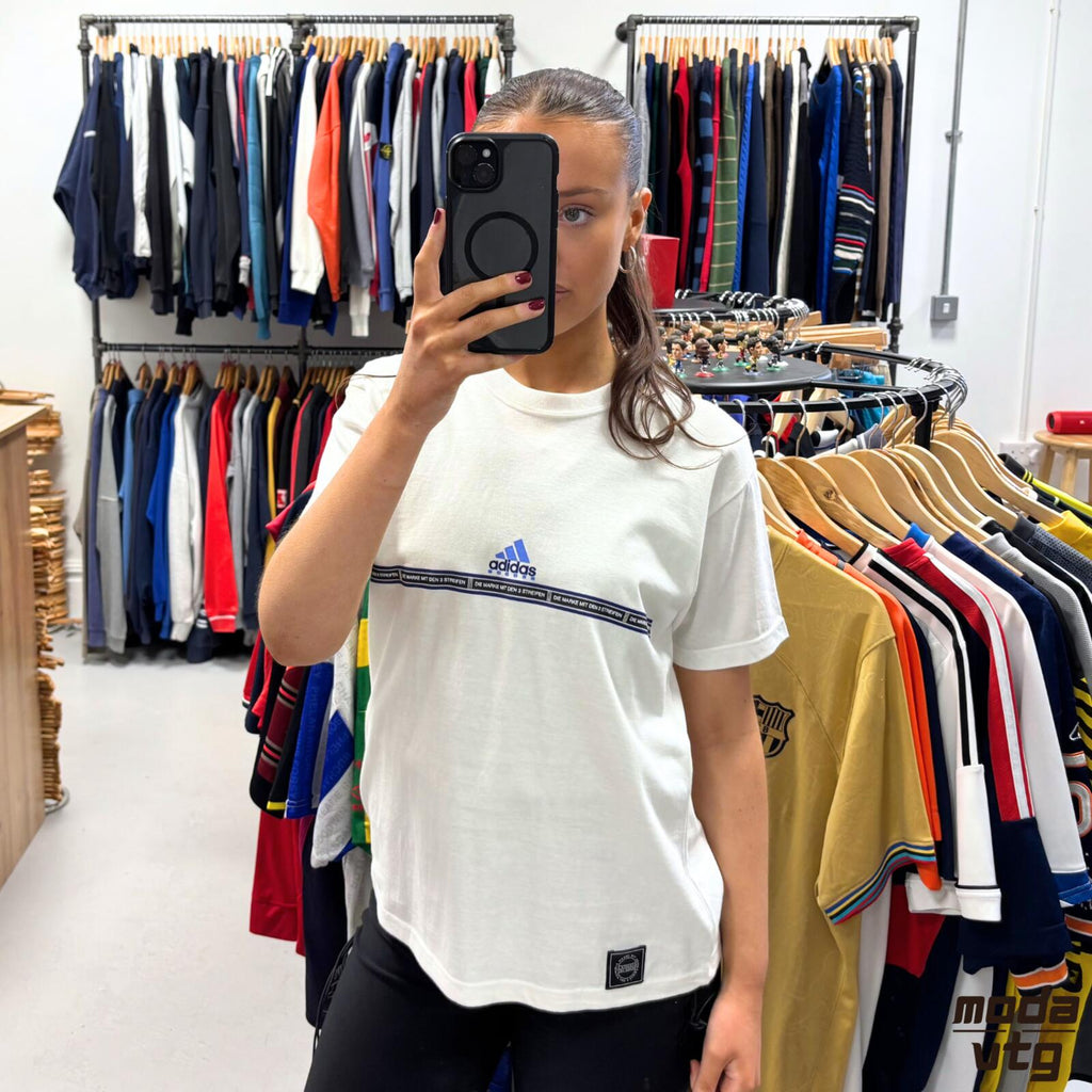 Vintage 90s Adidas T-Shirt White Women’s Large Retro Deadstock BNWT