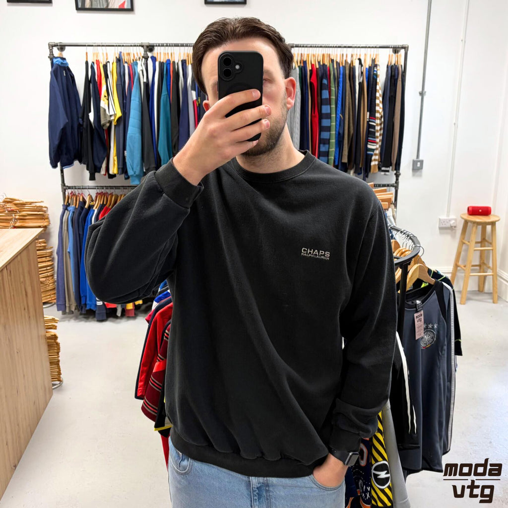 Vintage Y2K Chaps Ralph Lauren Sweatshirt Black XL Retro Unisex
