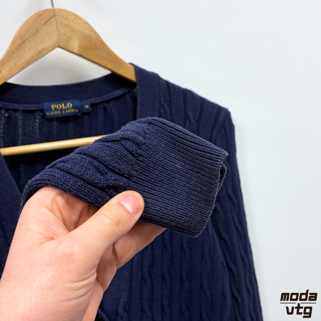 Vintage Y2K Ralph Lauren Knitted Cardigan Navy Small Cable Unisex Retro