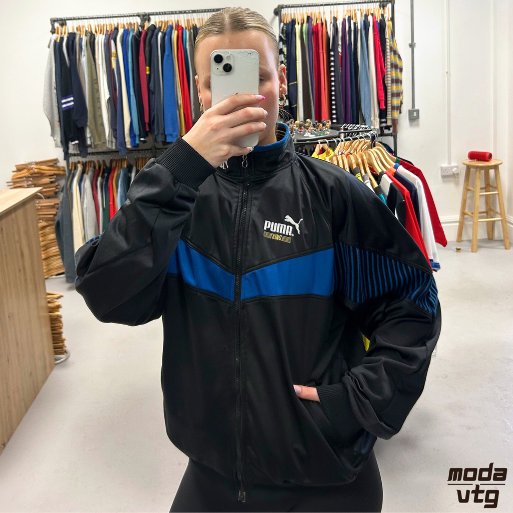 Vintage 90s Puma Track Jacket Black Medium Retro Unisex Festival King