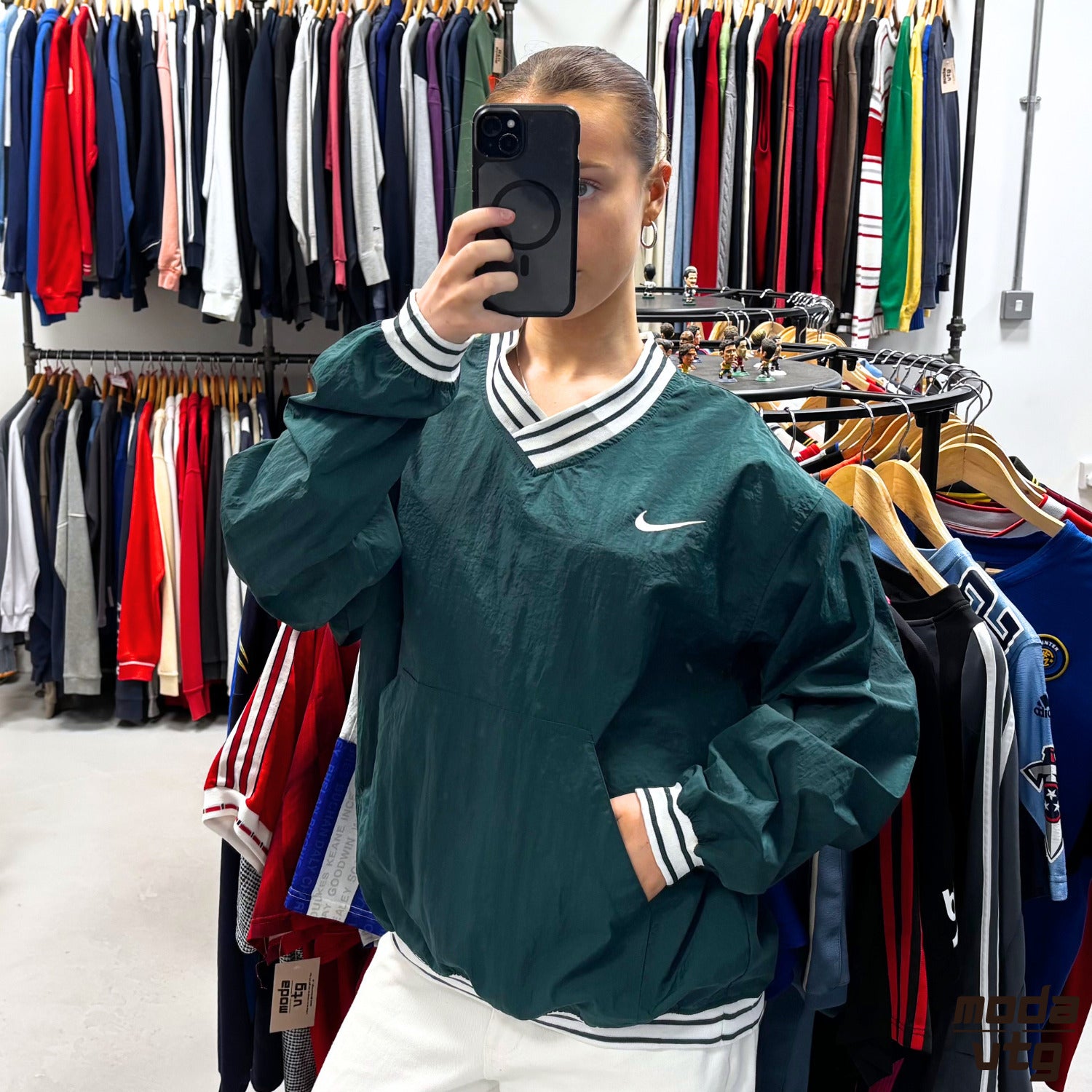 Vintage 90s Nike Windbreaker Green Large Retro Unisex Pullover