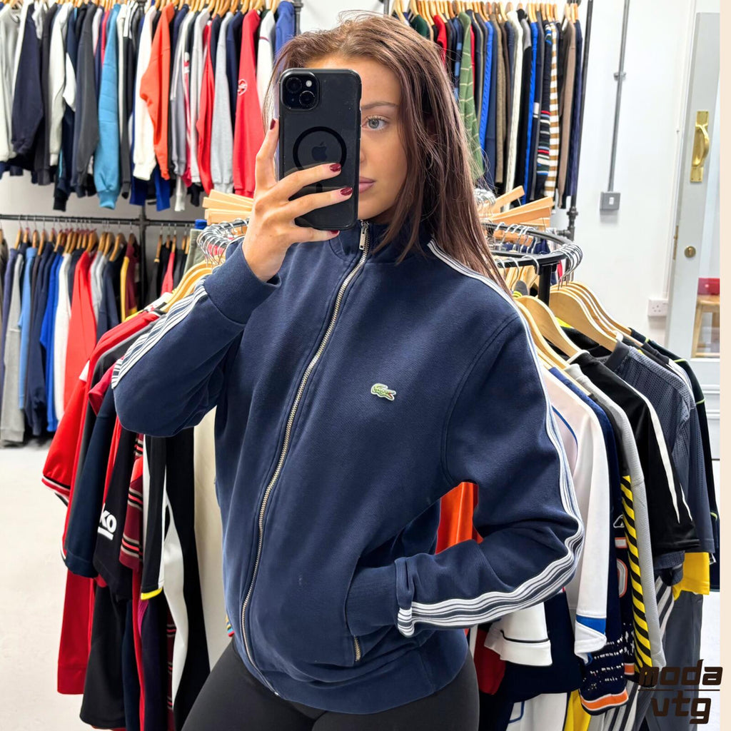 Vintage Y2K Lacoste Sweatshirt Navy Small Retro Unisex Full Zip