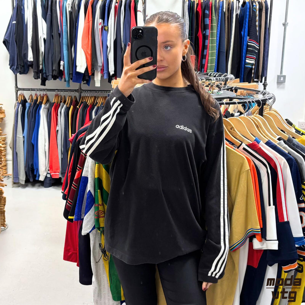 Vintage 90s Adidas T-Shirt Black Large Retro Unisex Long Sleeve