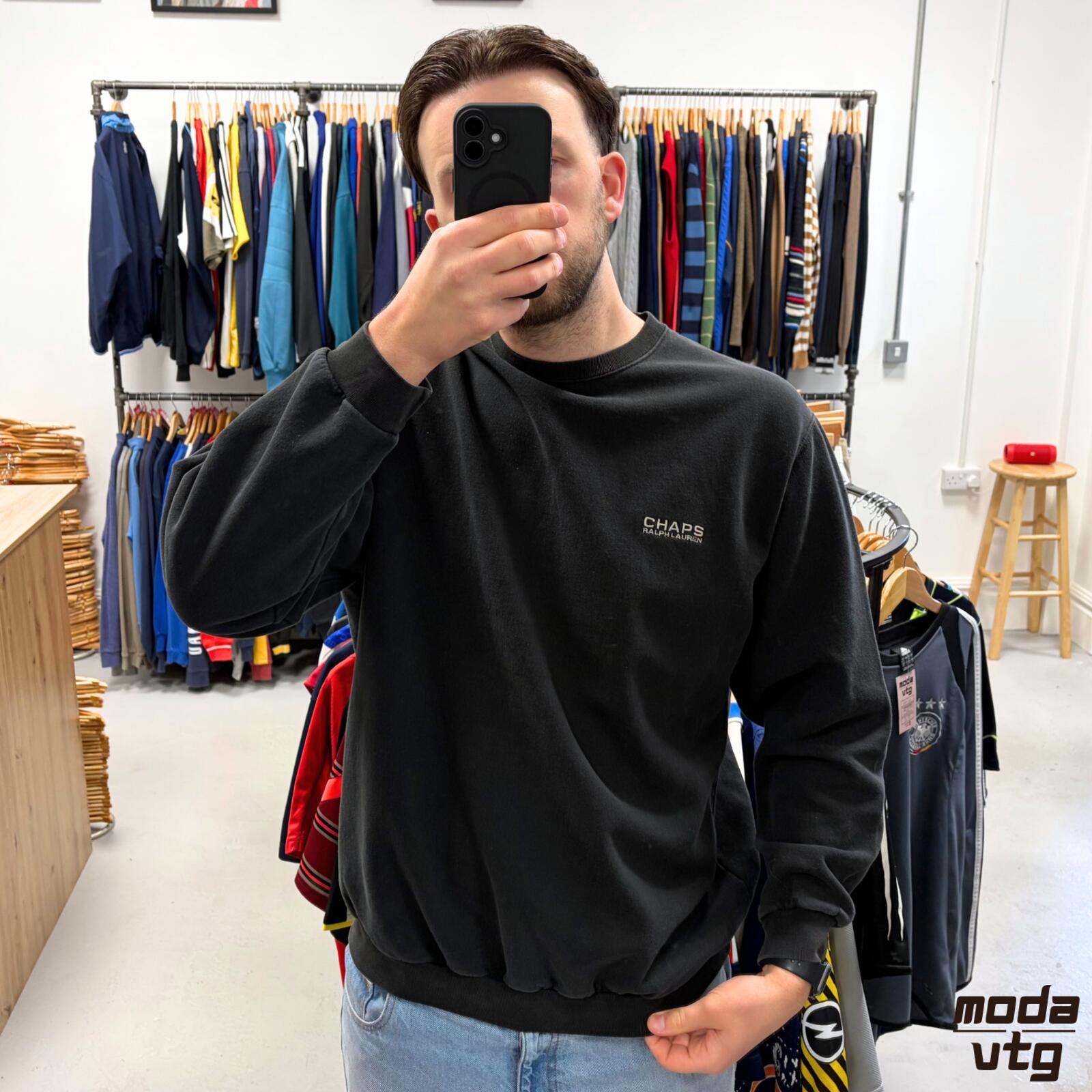 Vintage Y2K Chaps Ralph Lauren Sweatshirt Black XL Retro Unisex