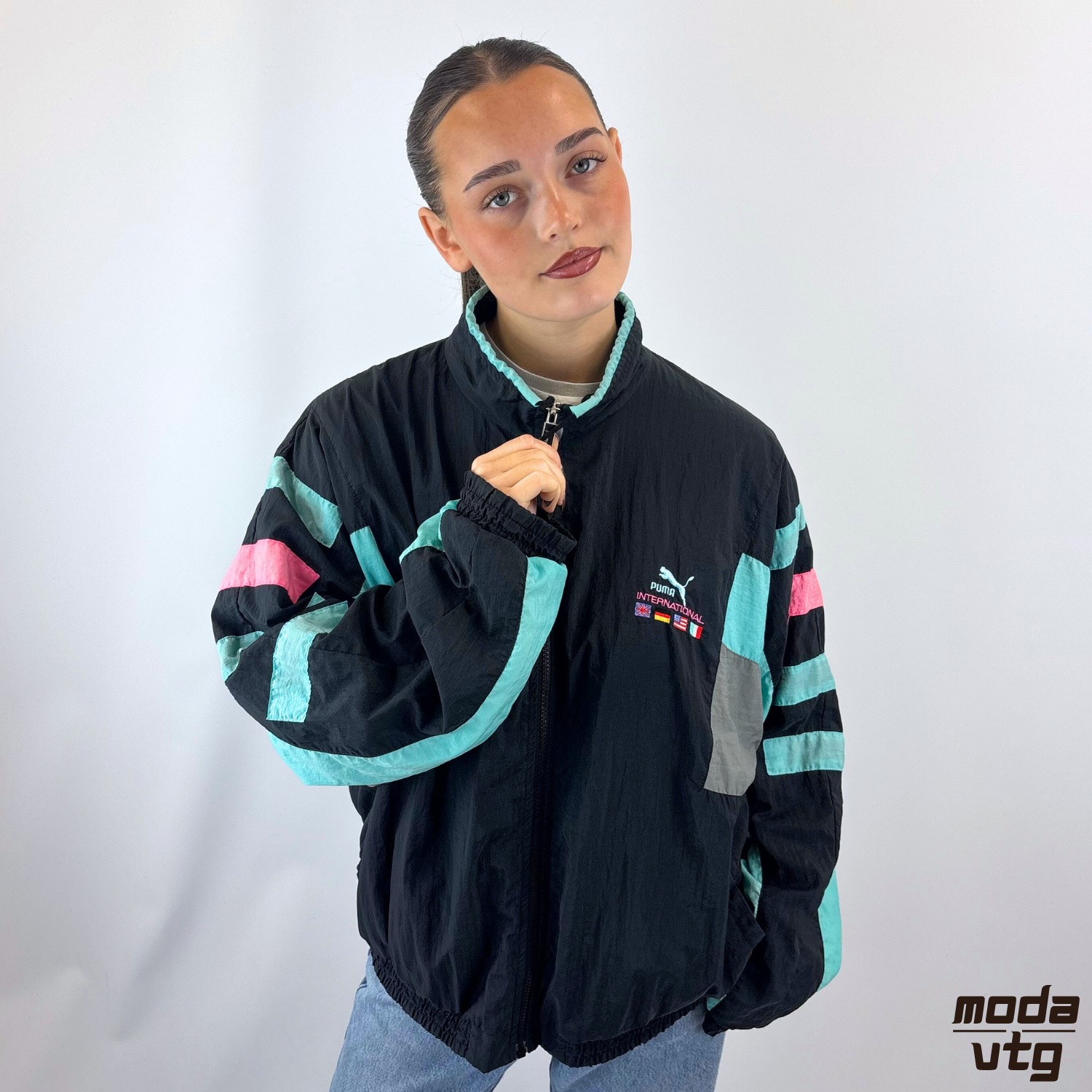 Vintage 90s Puma Track Jacket Black Medium Retro