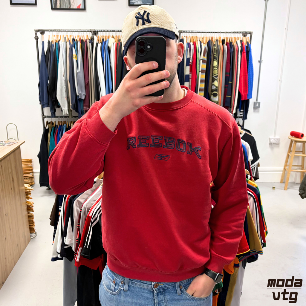 Vintage Y2K Reebok Sweatshirt Red Large Unisex Retro