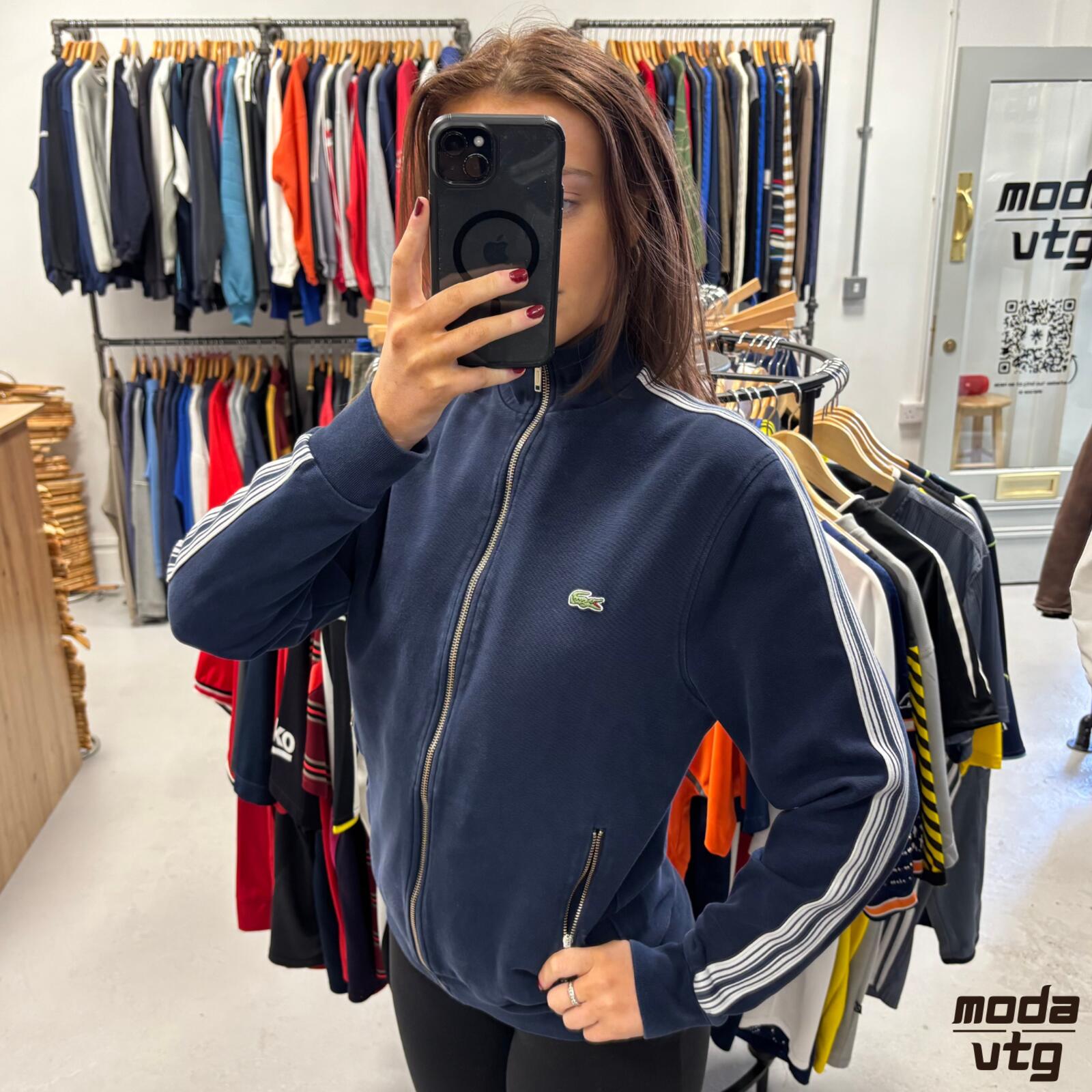 Vintage Y2K Lacoste Sweatshirt Navy Small Retro Unisex Full Zip